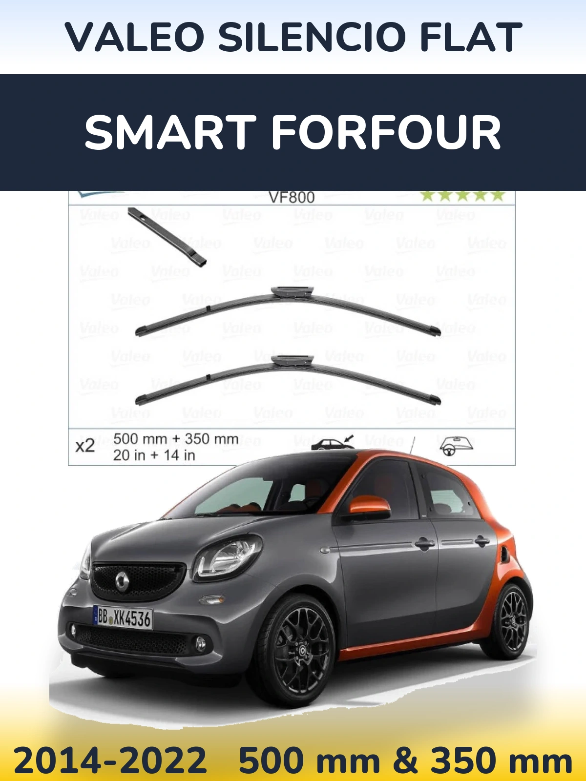 Front wiper blade set Valeo Silencio Flat 500 & 350 мм for Smart Forfour 2014-2022