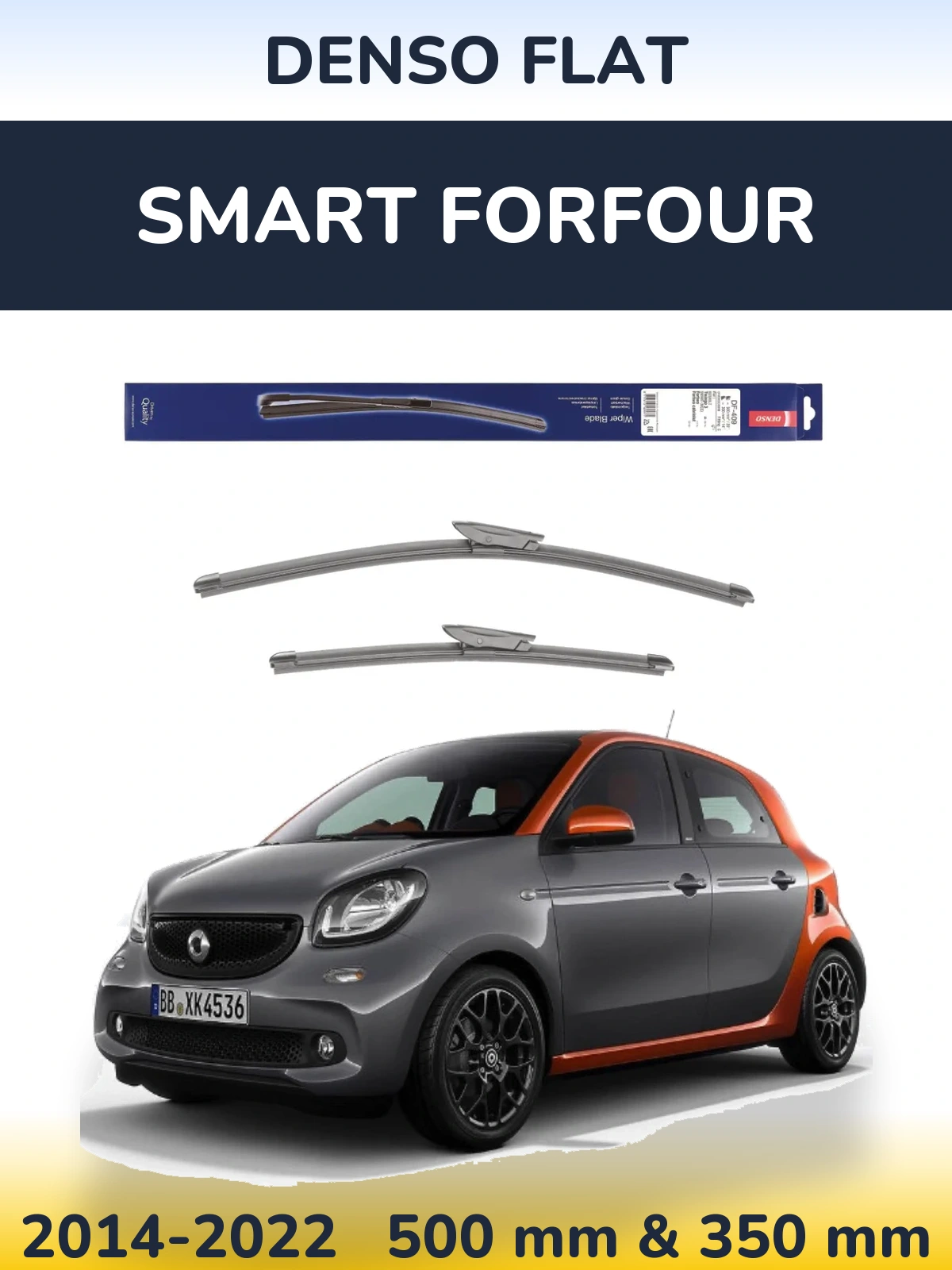 Front wiper blade set Denso Flat 500 & 350 мм for Smart Forfour 2014-2022