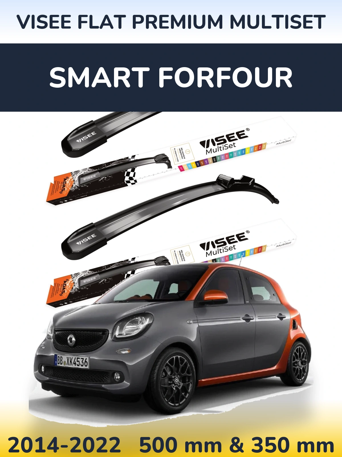 Front wiper blade set VISEE FLAT PREMIUM MultiSet 500 & 350 мм for Smart Forfour 2014-2022