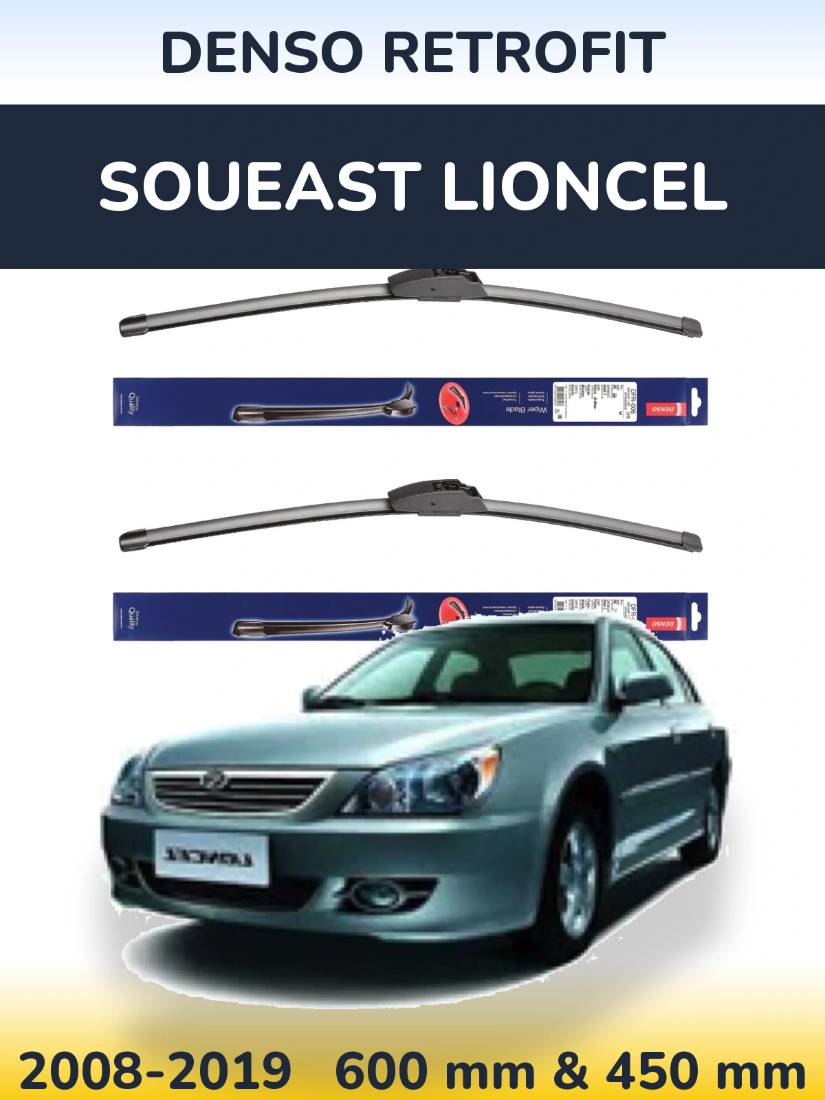 Front wiper blade set Denso Retrofit 600 & 450 mm for Soueast Lioncel 2008-2019