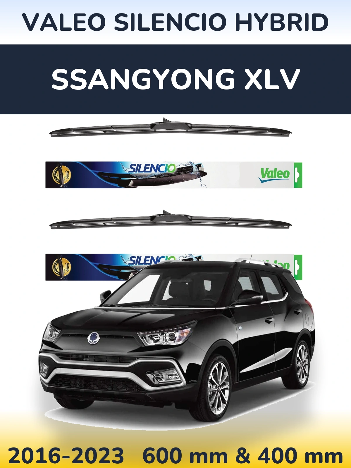 Front wiper blade set Valeo Silencio Hybrid 600 & 400 мм for SsangYong XLV 2016-2023