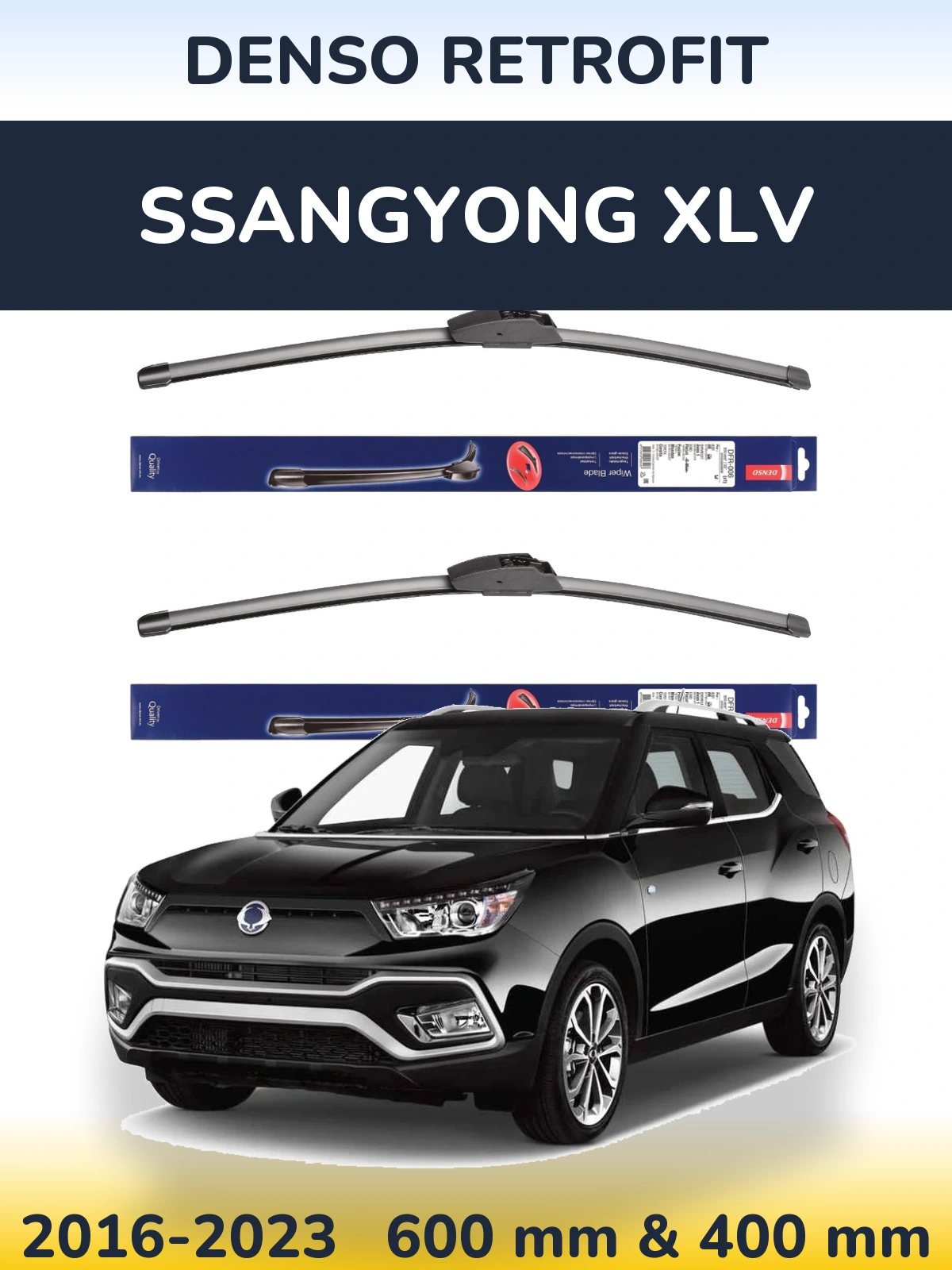 Komplet przednich wycieraczek Denso Retrofit 600 & 400 mm do SsangYong XLV 2016-2023