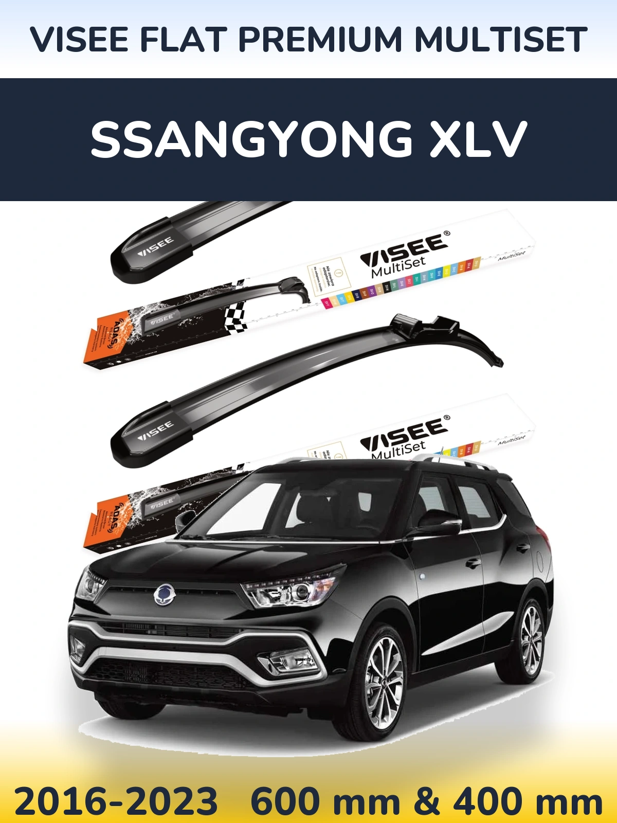 Komplet przednich wycieraczek VISEE FLAT PREMIUM MultiSet 600 & 400 mm do SsangYong XLV 2016-2023