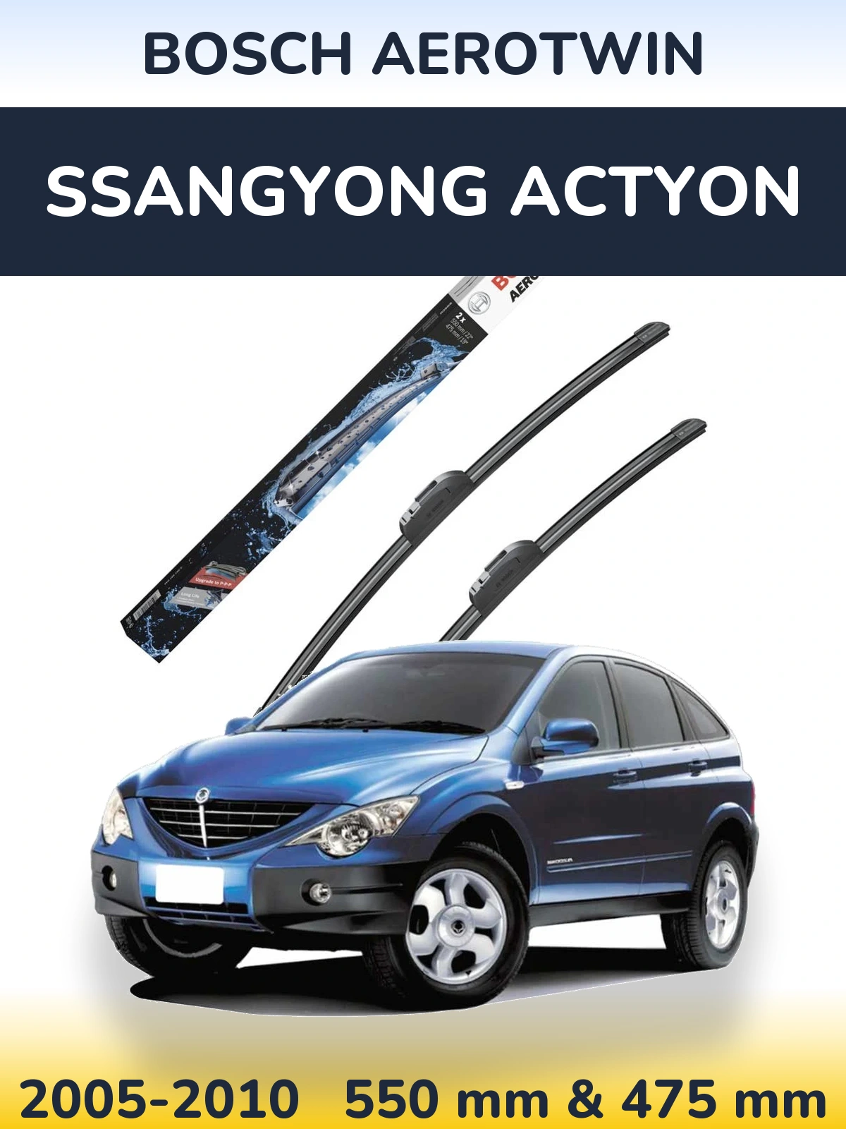 Front wiper blade set BOSCH AeroTwin 550 & 475 мм for SsangYong Actyon 2005-2010