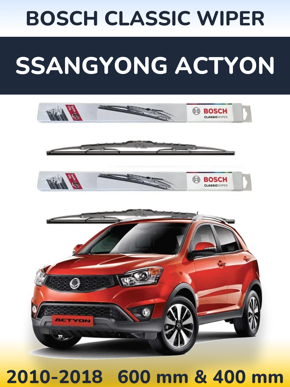 Front wiper blade set BOSCH Classic Wiper 600 & 400 мм for SsangYong Actyon 2010-2018
