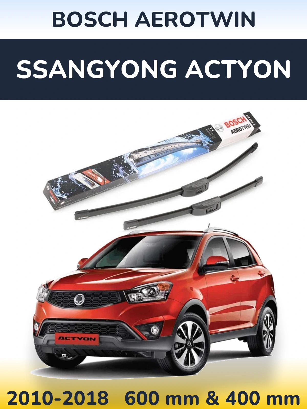 Front wiper blade set BOSCH AeroTwin 600 & 400 мм for SsangYong Actyon 2010-2018