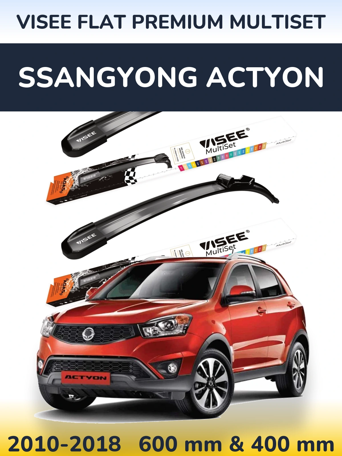 Front wiper blade set VISEE FLAT PREMIUM MultiSet 600 & 400 mm for SsangYong Actyon 2010-2018