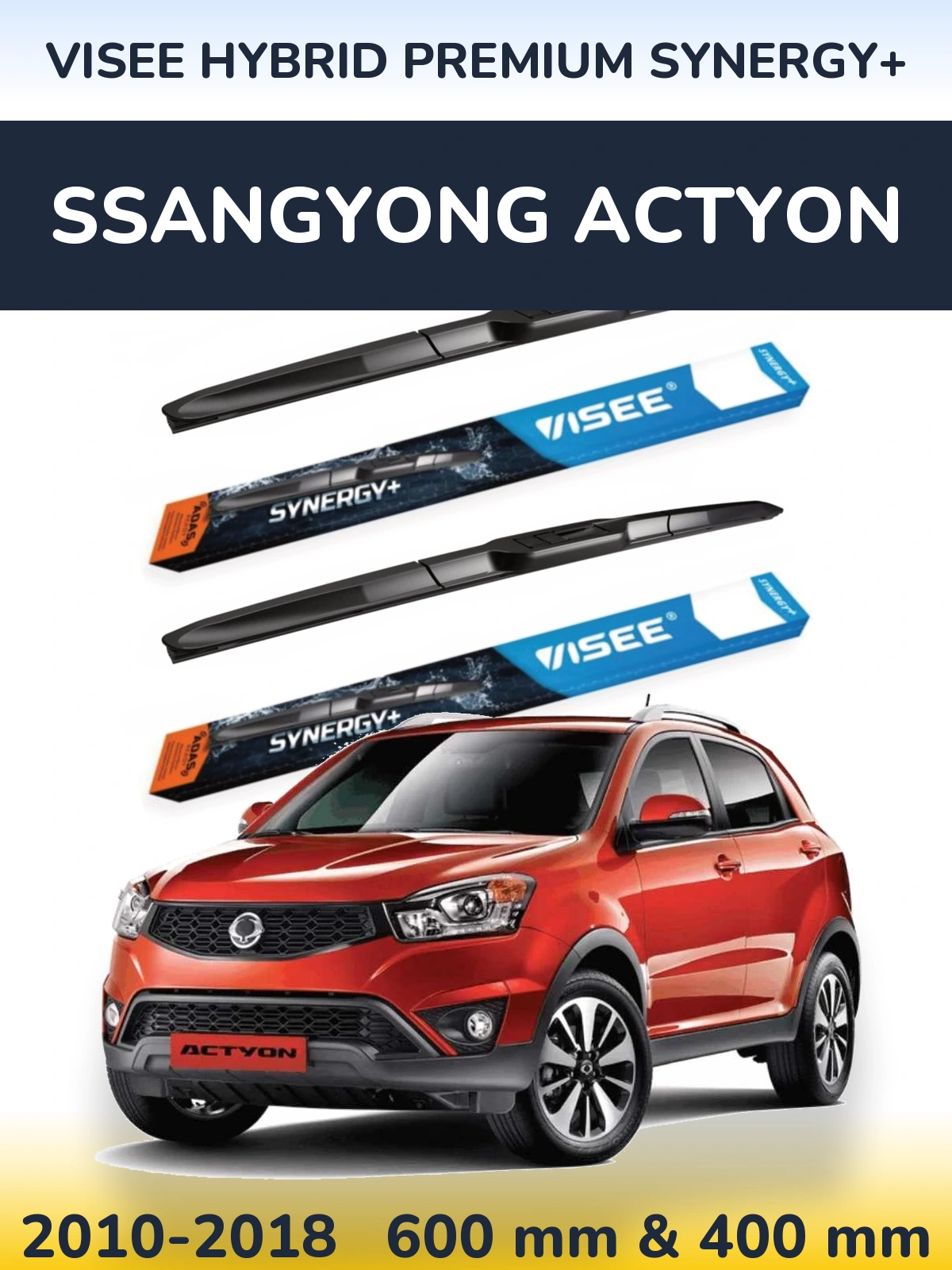 Front wiper blade set VISEE HYBRID PREMIUM SYNERGY+ 600 & 400 мм for SsangYong Actyon 2010-2018