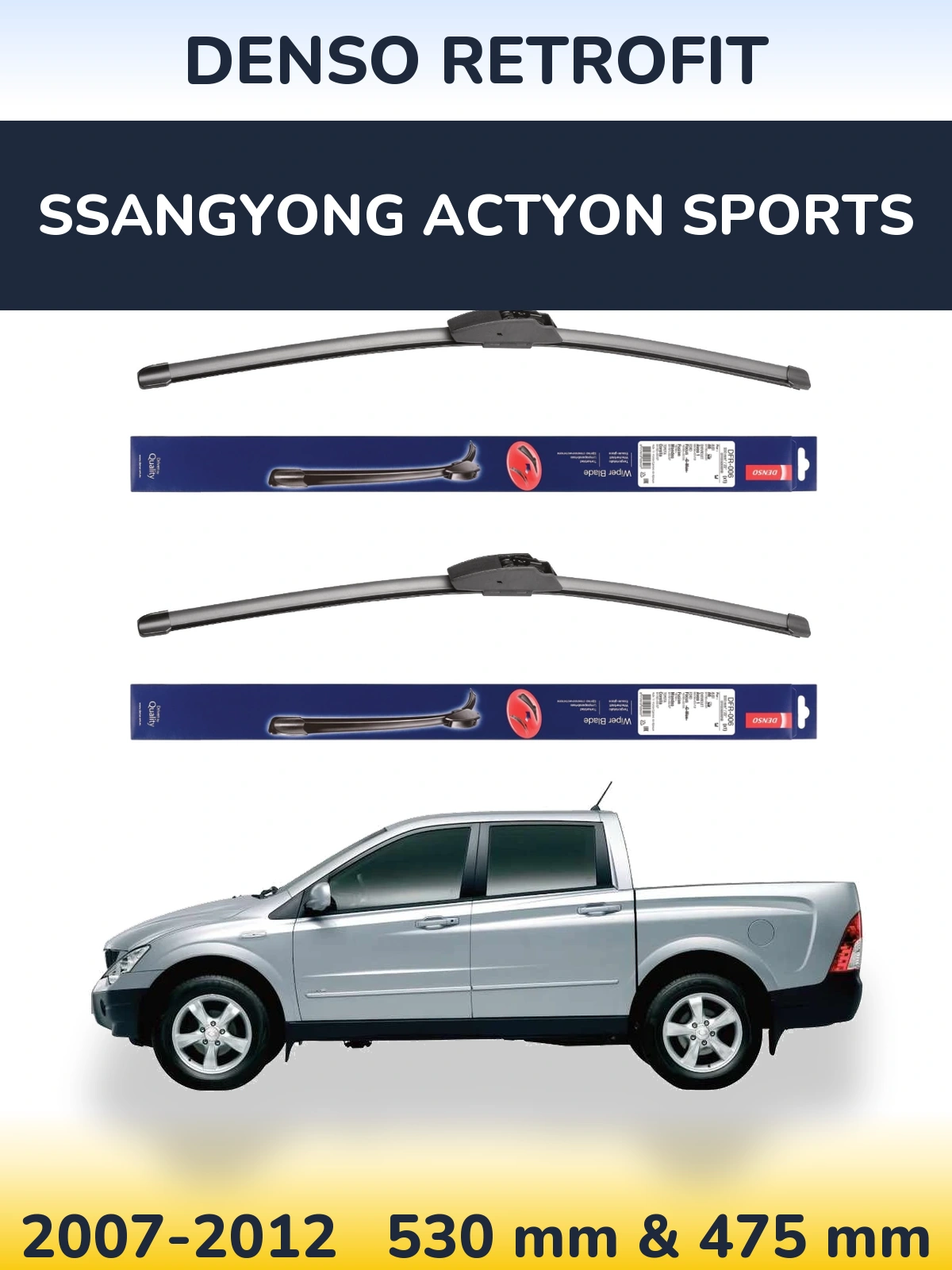 Front wiper blade set Denso Retrofit 530 & 475 мм for SsangYong Actyon Sports 2007-2012