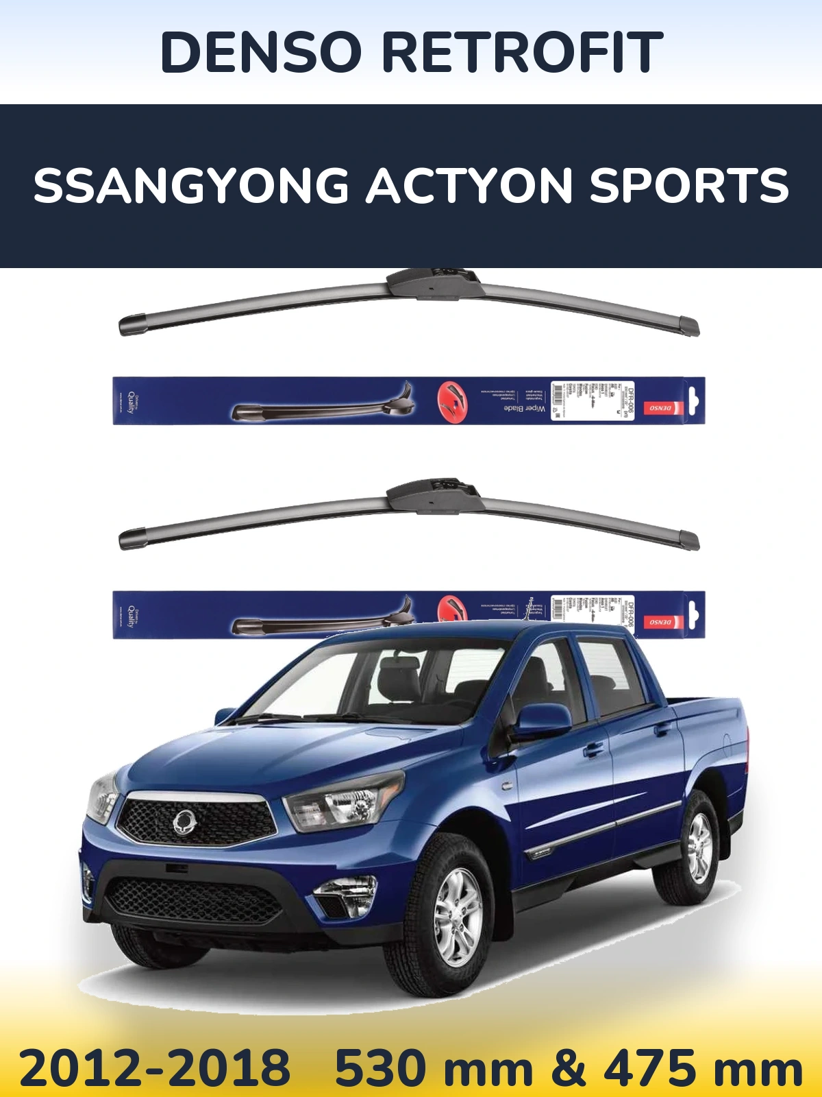 Front wiper blade set Denso Retrofit 530 & 475 мм for SsangYong Actyon Sports 2012-2018