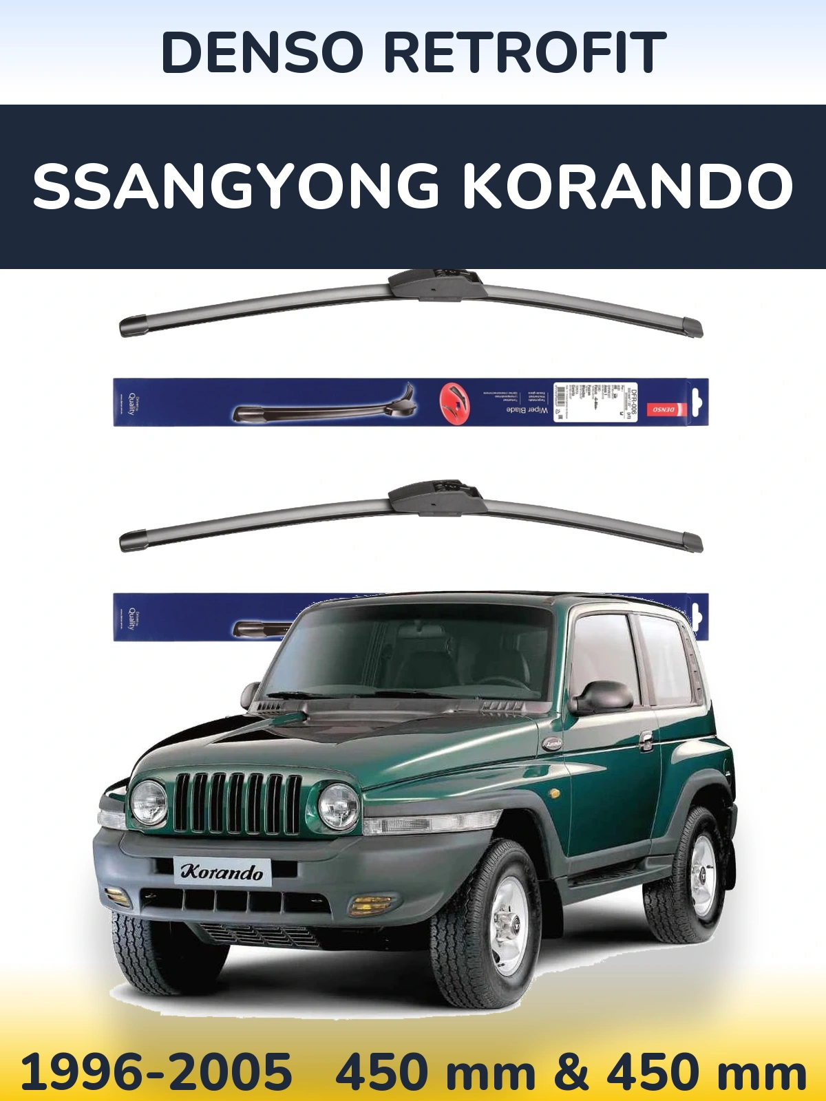 Комплект передних дворников Denso Retrofit 450 & 450 мм для SsangYong Korando 1996-2005