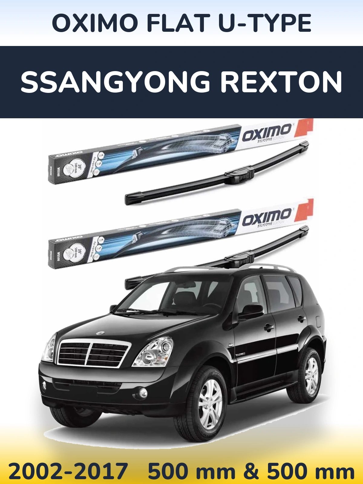 Front wiper blade set Oximo Flat U-type 500 & 500 мм for SsangYong Rexton 2002-2017