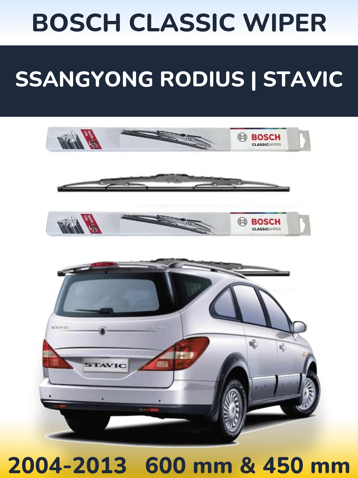 Komplet przednich wycieraczek BOSCH Classic Wiper 600 & 450 mm do SsangYong Rodius | Stavic 2004-2013