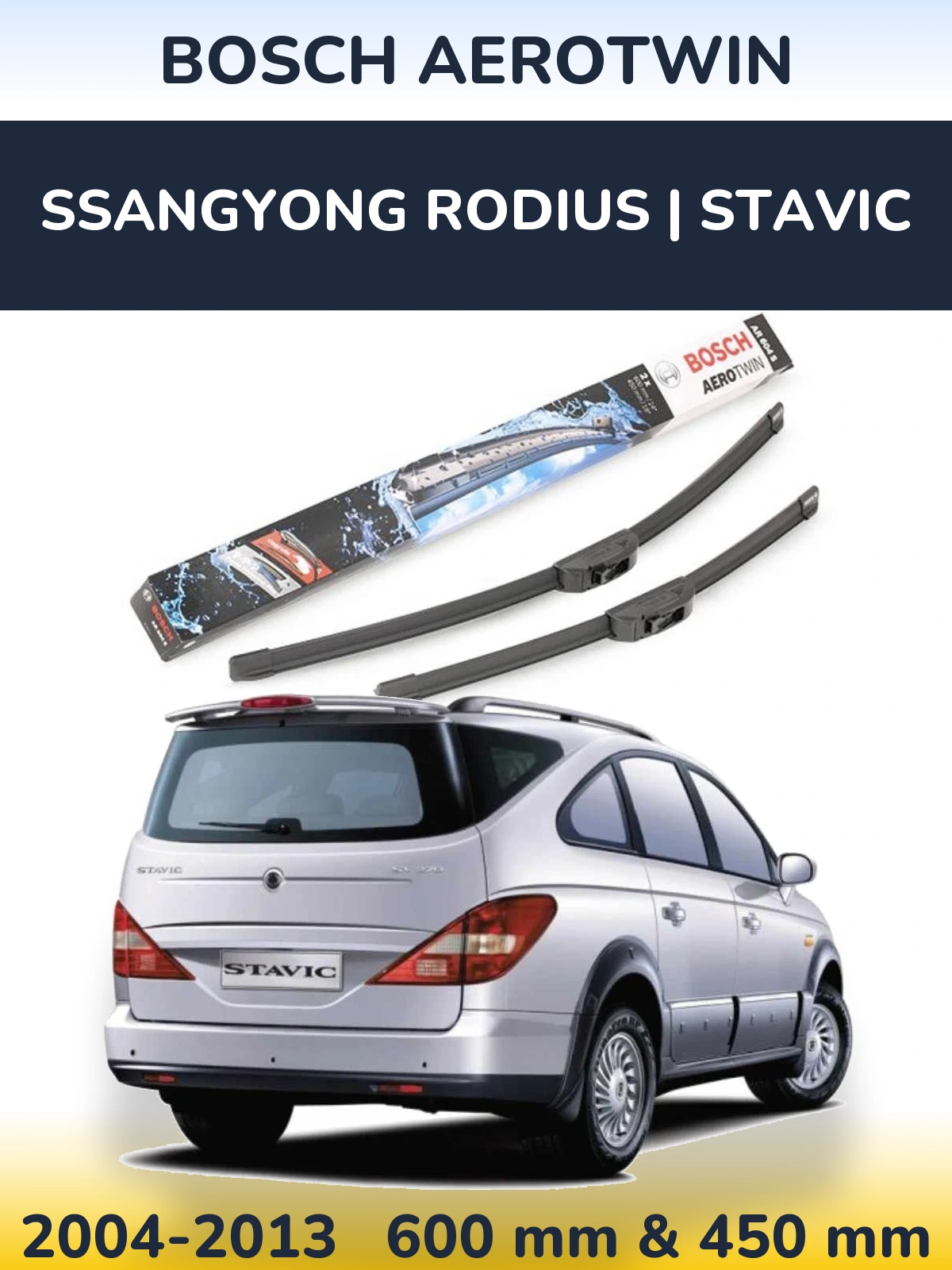 Komplet przednich wycieraczek BOSCH AeroTwin 600 & 450 mm do SsangYong Rodius | Stavic 2004-2013