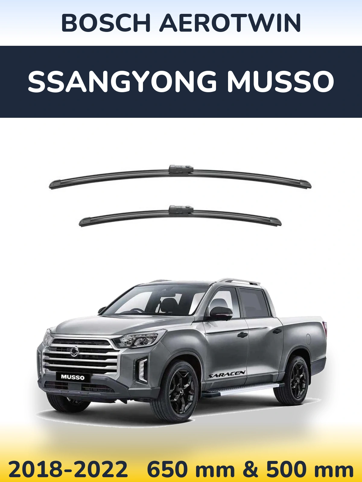Комплект передних дворников BOSCH AeroTwin 650 & 500 мм для SsangYong Musso 2018-2022