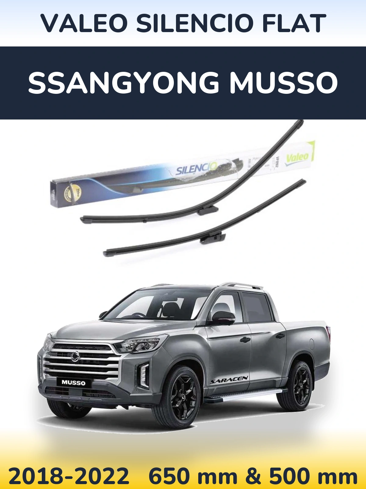 Komplet przednich wycieraczek Valeo Silencio Flat 630 & 500 mm do SsangYong Musso 2018-2022