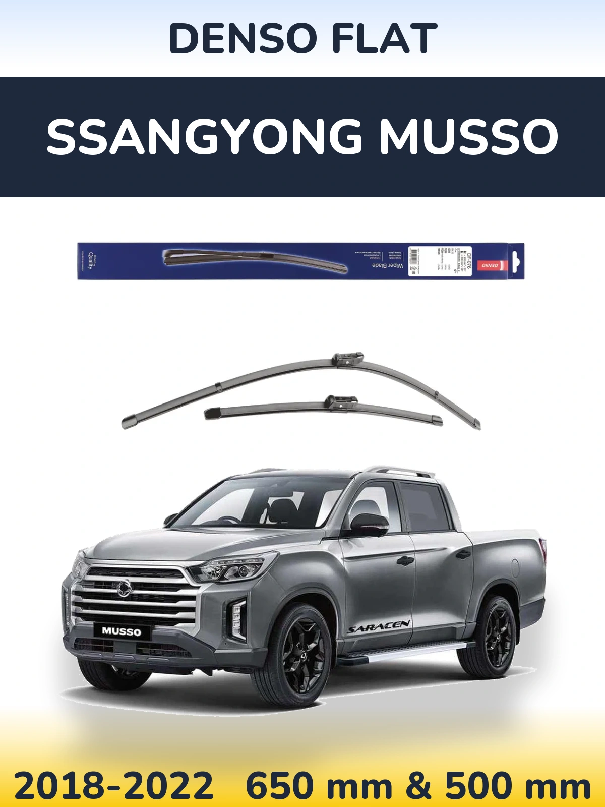 Front wiper blade set Denso Flat 630 & 500 мм for SsangYong Musso 2018-2022