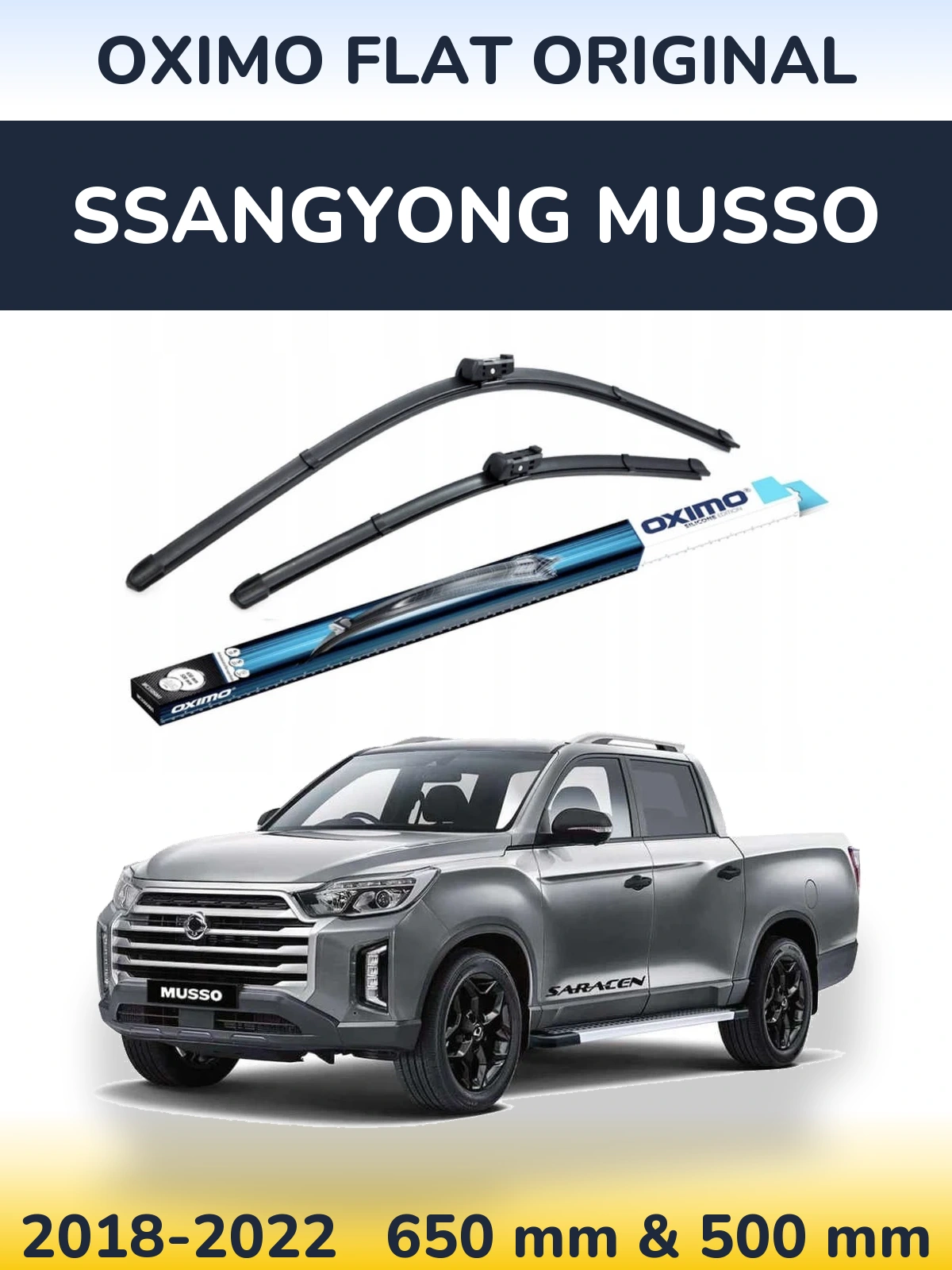 Komplet przednich wycieraczek Oximo Flat Original 650 & 500 mm do SsangYong Musso 2018-2022