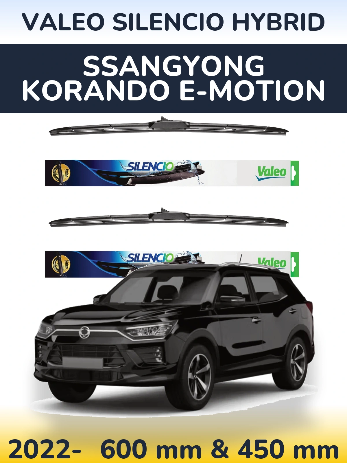 Komplet przednich wycieraczek Valeo Silencio Hybrid 600 & 450 mm do SsangYong Korando E-Motion 2022-2026