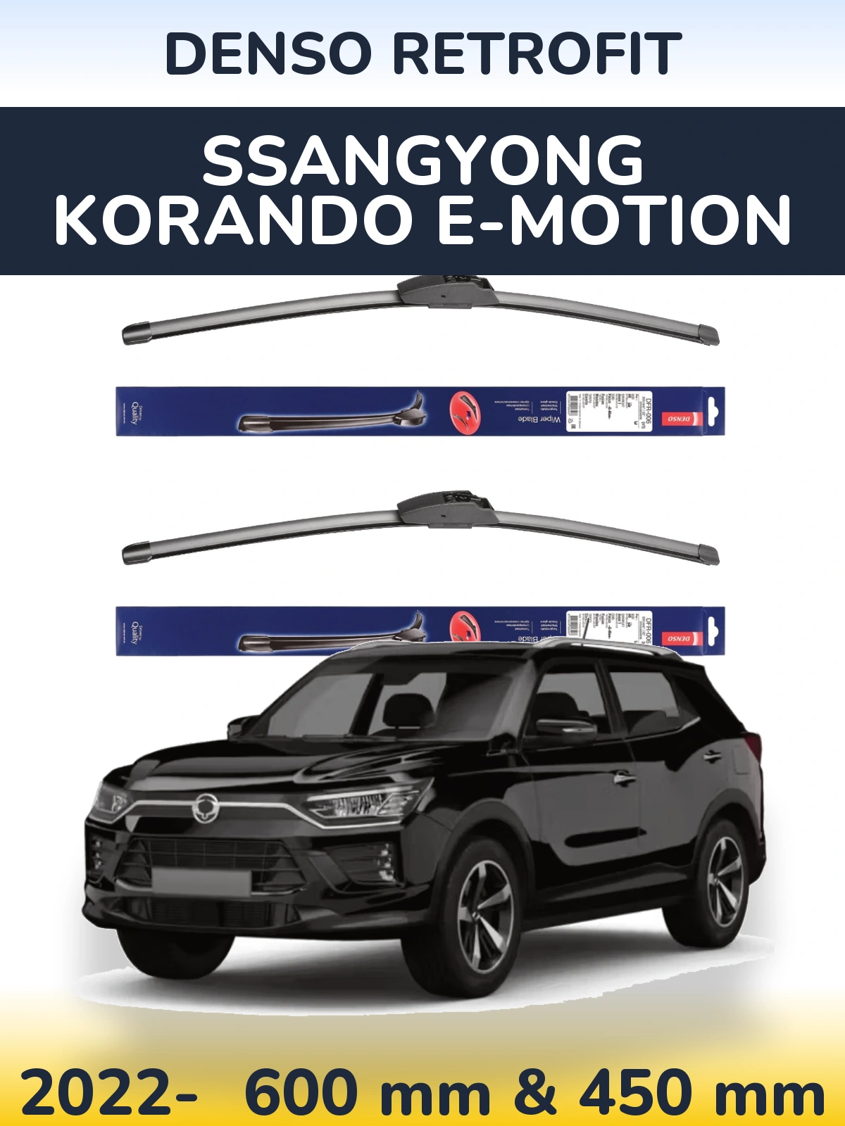 Komplet przednich wycieraczek Denso Retrofit 600 & 450 mm do SsangYong Korando E-Motion 2022-2026