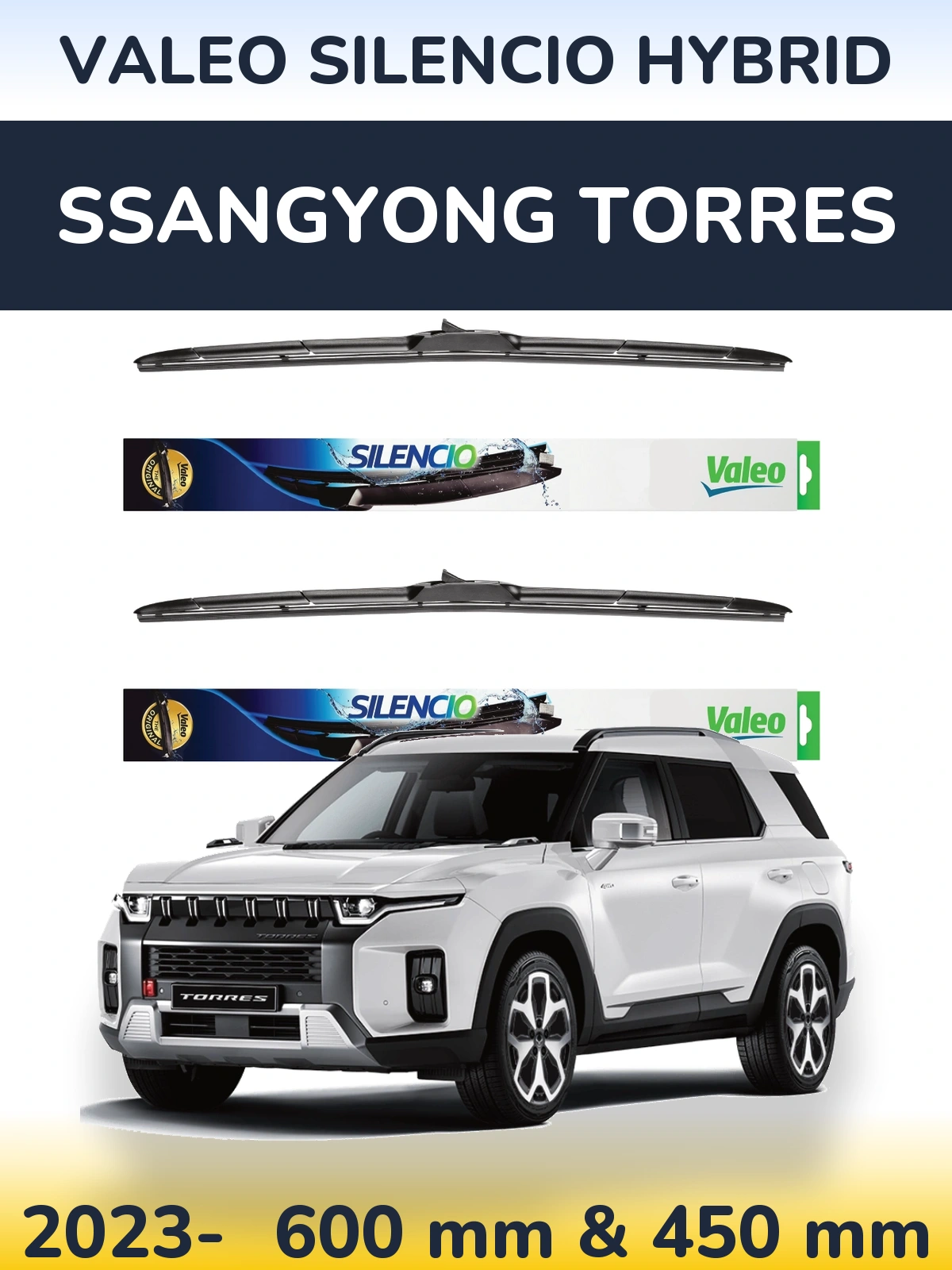 Комплект передних дворников Valeo Silencio Hybrid 600 & 450 мм для SsangYong Torres 2023-2026