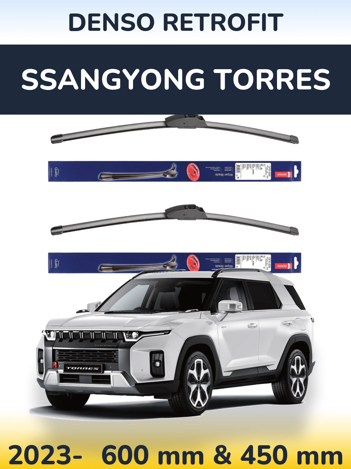 Komplet przednich wycieraczek Denso Retrofit 600 & 450 mm do SsangYong Torres 2023-2026