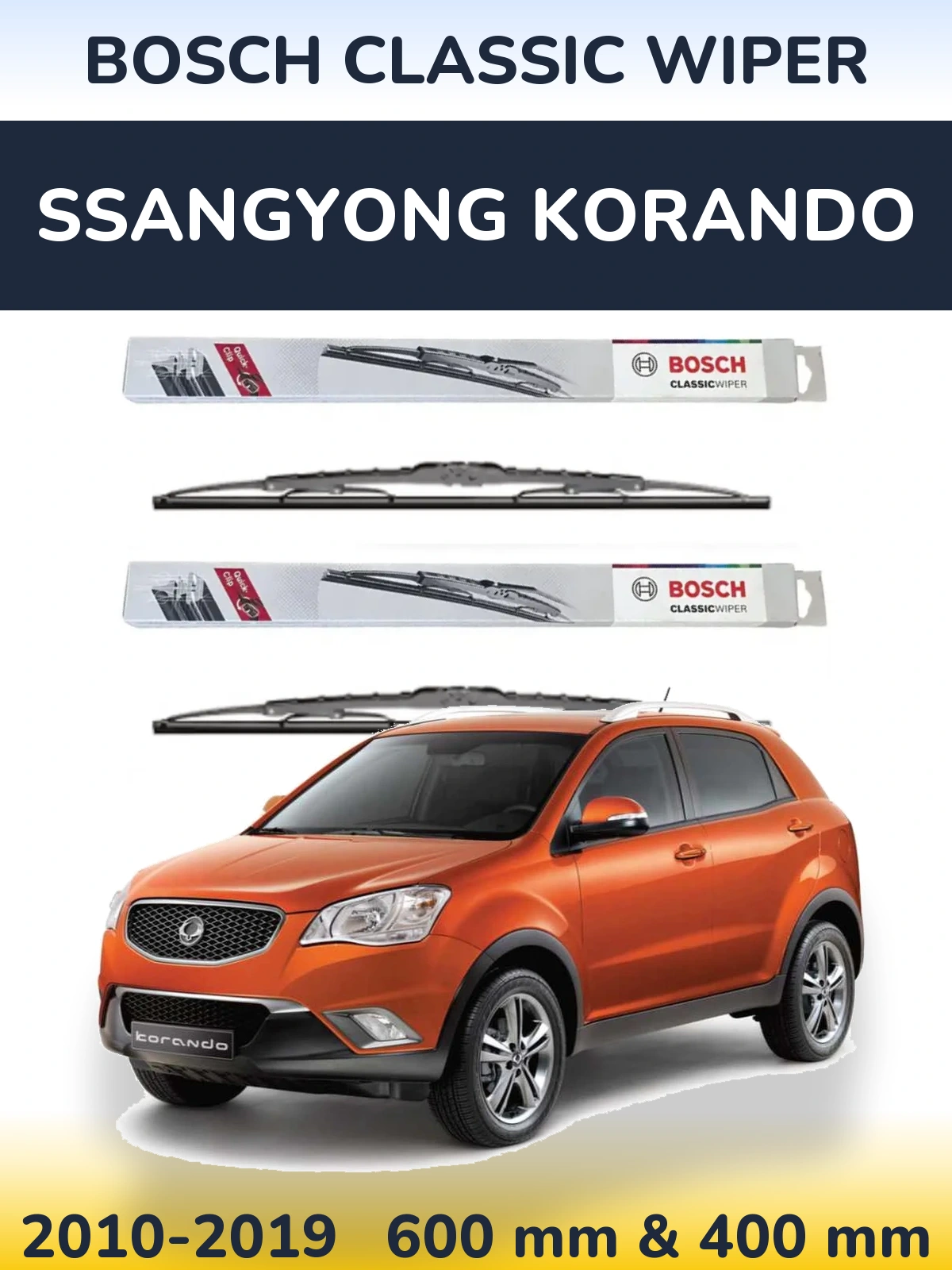 Komplet przednich wycieraczek BOSCH Classic Wiper 600 & 400 mm do SsangYong Korando 2010-2019