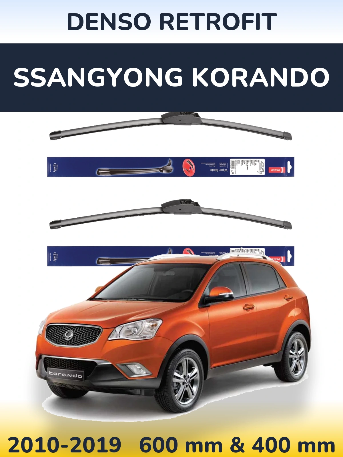 Front wiper blade set Denso Retrofit 600 & 400 мм for SsangYong Korando 2010-2019
