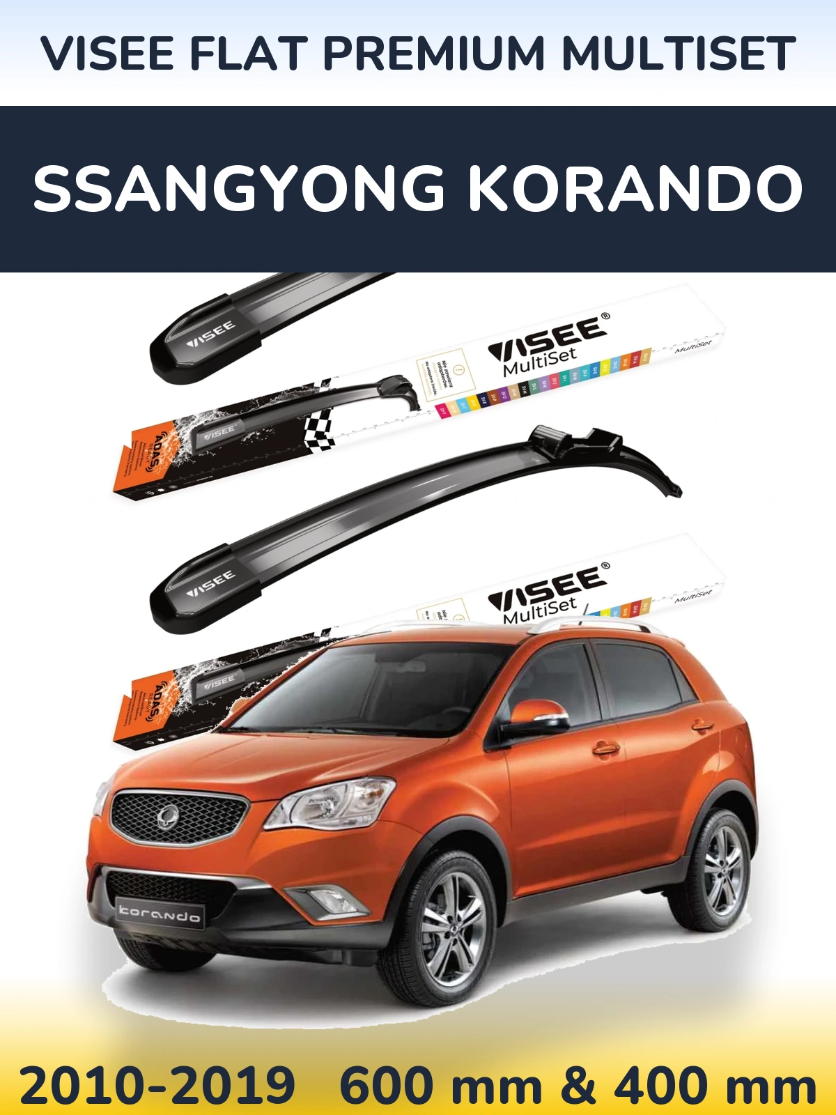 Front wiper blade set VISEE FLAT PREMIUM MultiSet 600 & 400 мм for SsangYong Korando 2010-2019