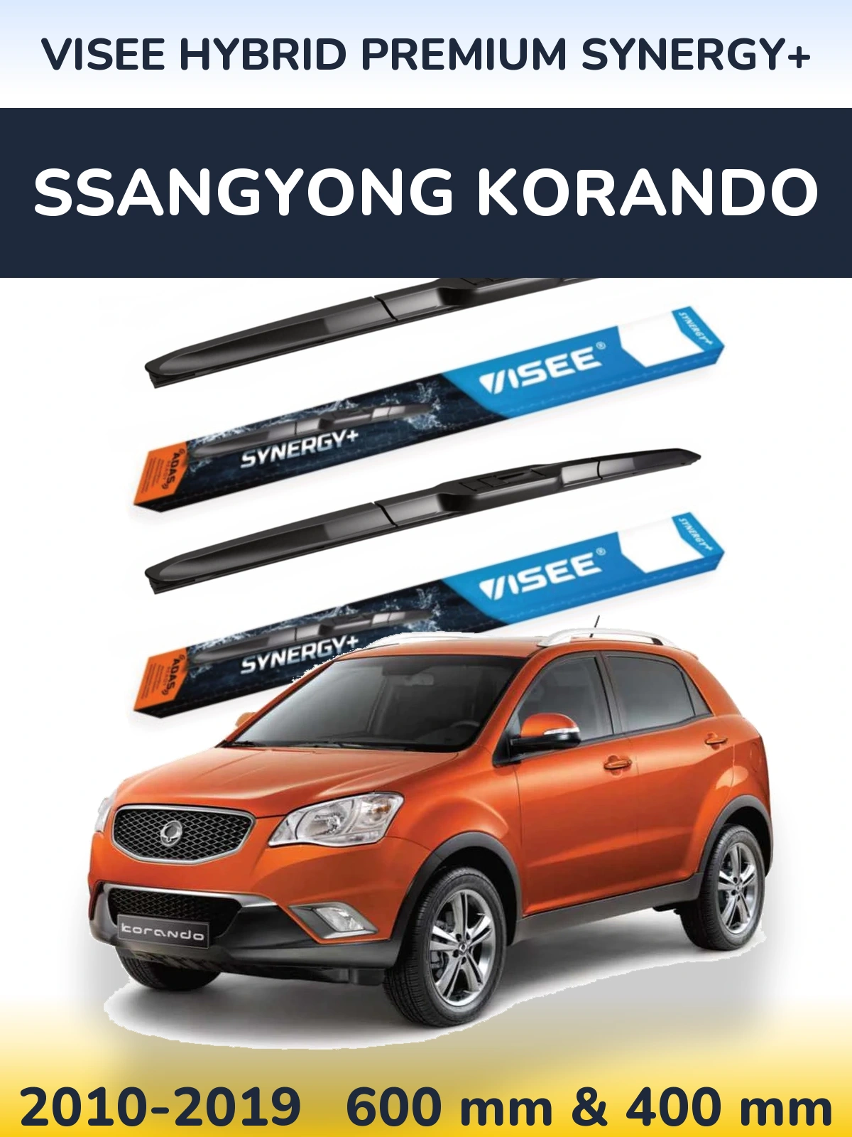 Front wiper blade set VISEE HYBRID PREMIUM SYNERGY+ 600 & 400 мм for SsangYong Korando 2010-2019