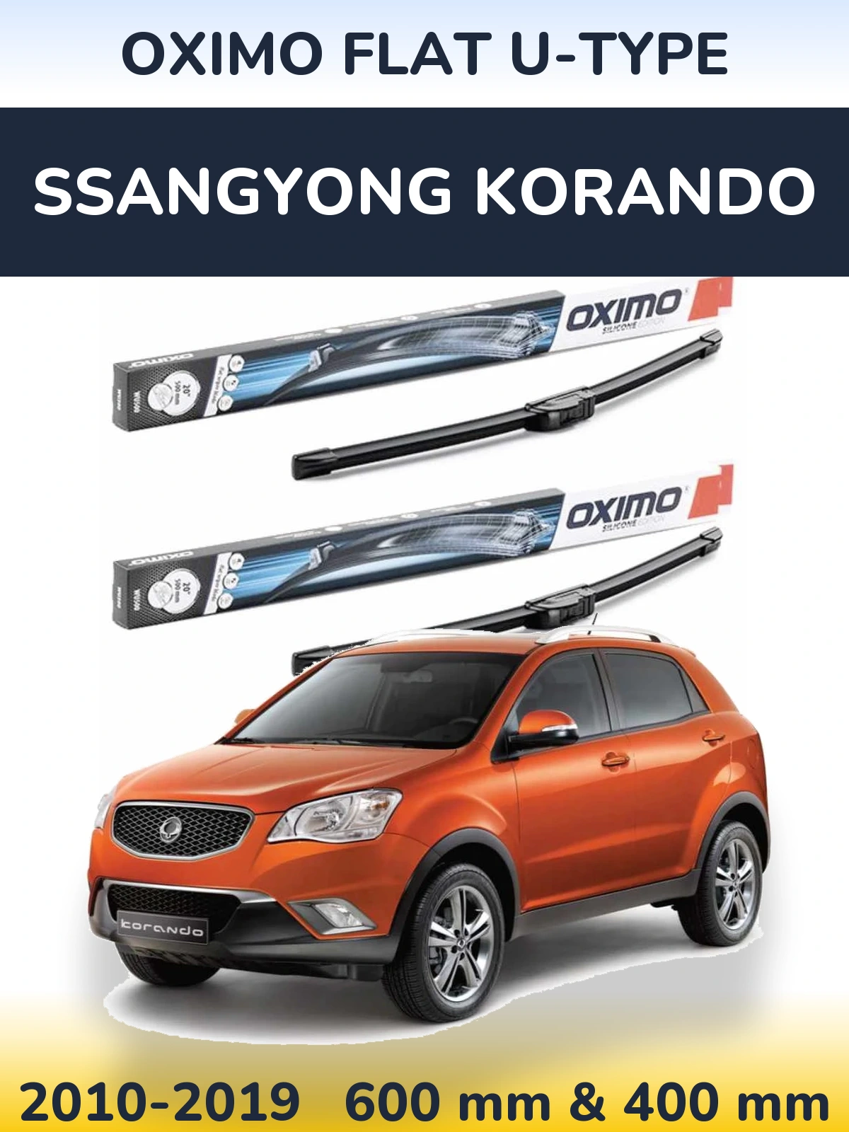 Front wiper blade set Oximo Flat U-type 600 & 400 мм for SsangYong Korando 2010-2019
