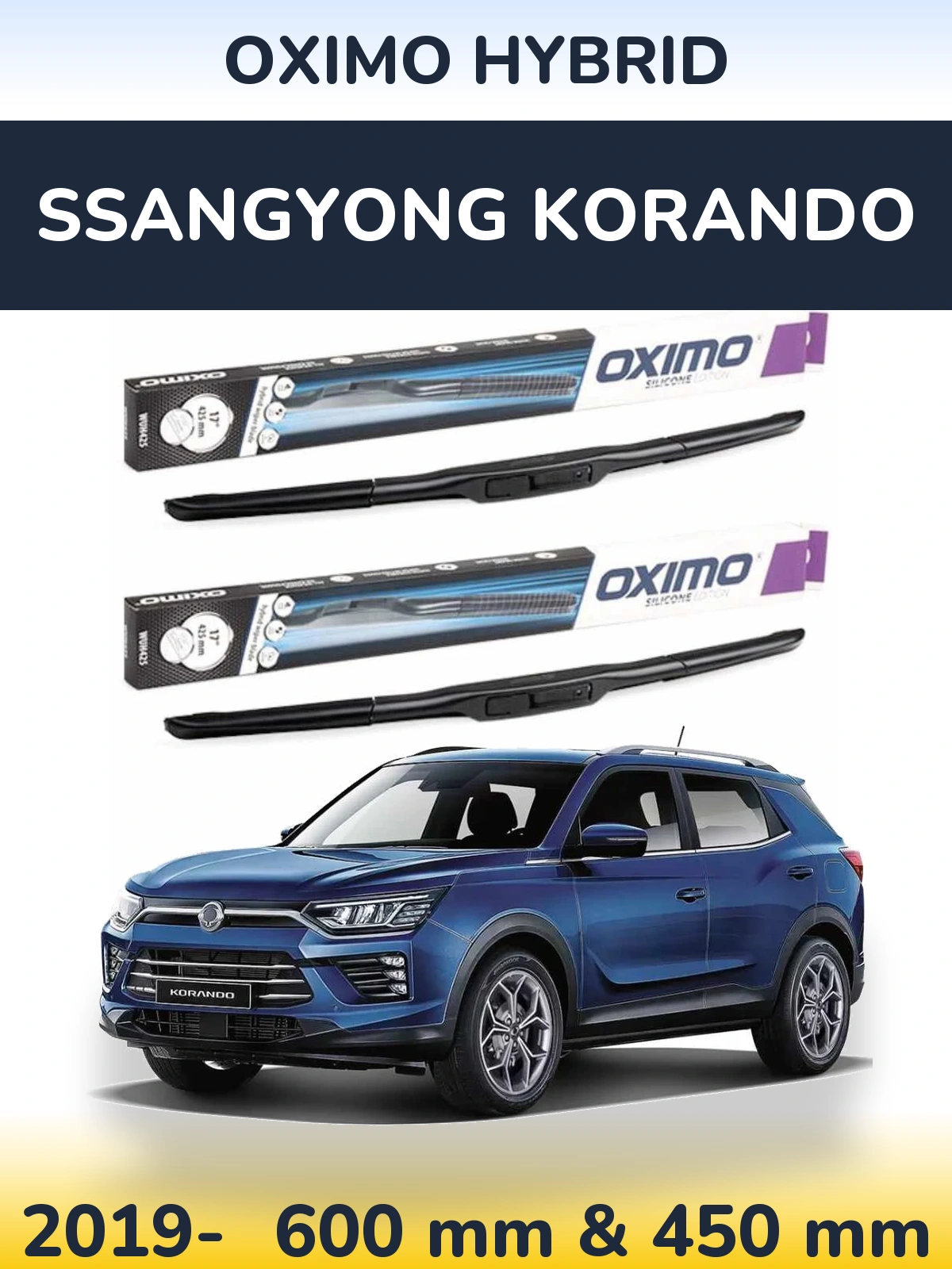 Komplet przednich wycieraczek Oximo Hybrid 600 & 450 mm do SsangYong Korando 2019-2026