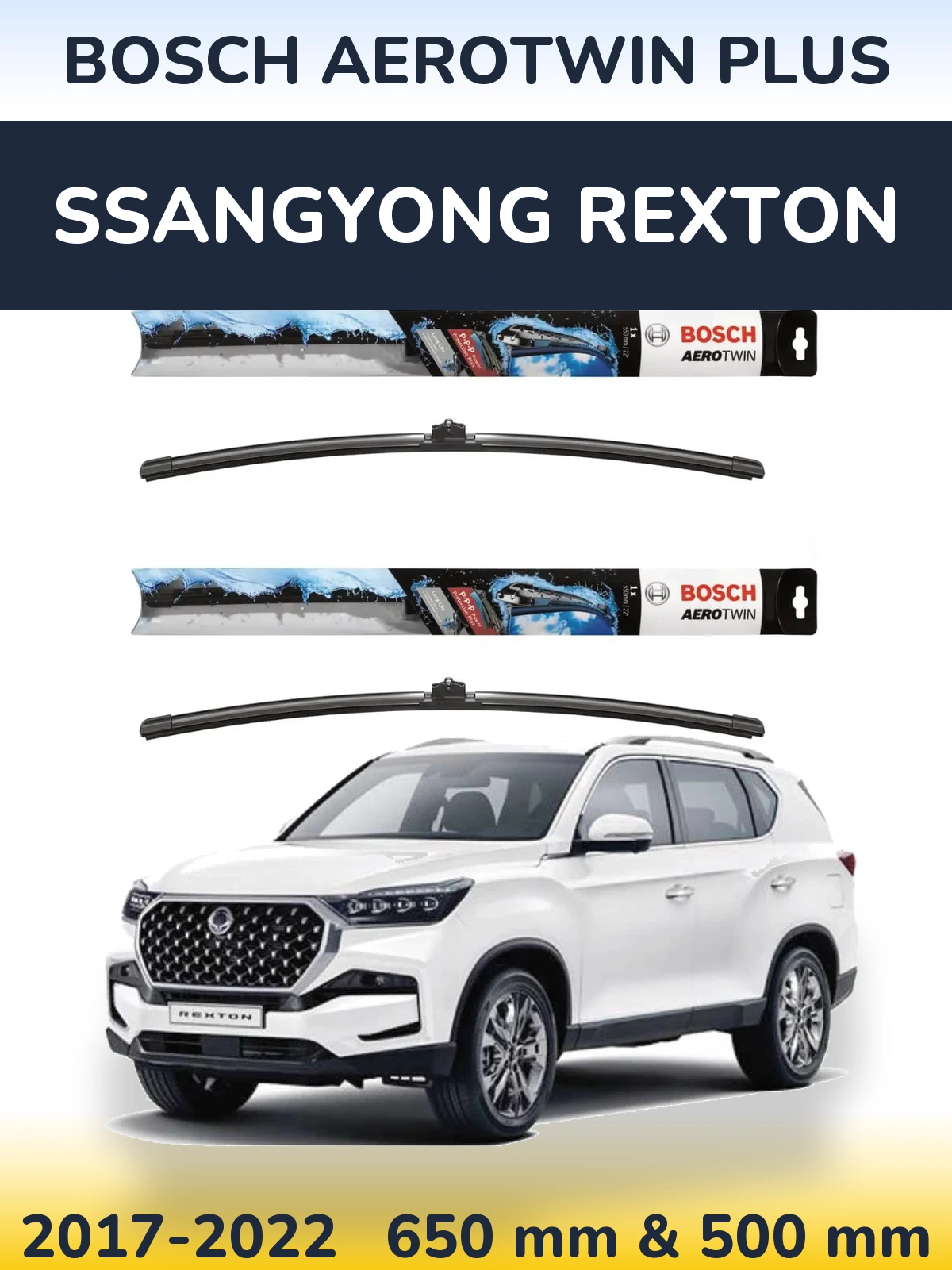 Комплект передних дворников BOSCH AeroTwin Plus 650 & 500 мм для SsangYong Rexton 2017-2022