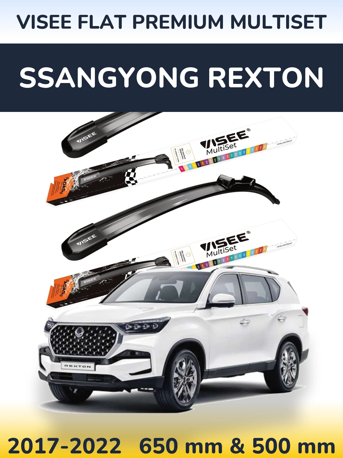 Front wiper blade set VISEE FLAT PREMIUM MultiSet 650 & 500 мм for SsangYong Rexton 2017-2022