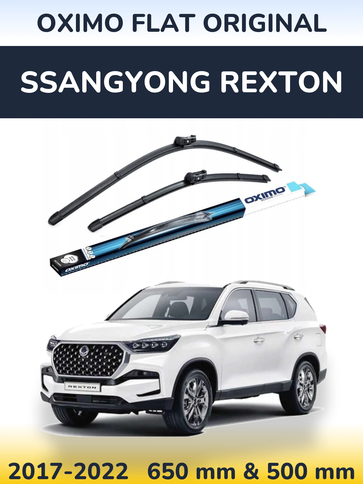 Front wiper blade set Oximo Flat Original 650 & 500 мм for SsangYong Rexton 2017-2022