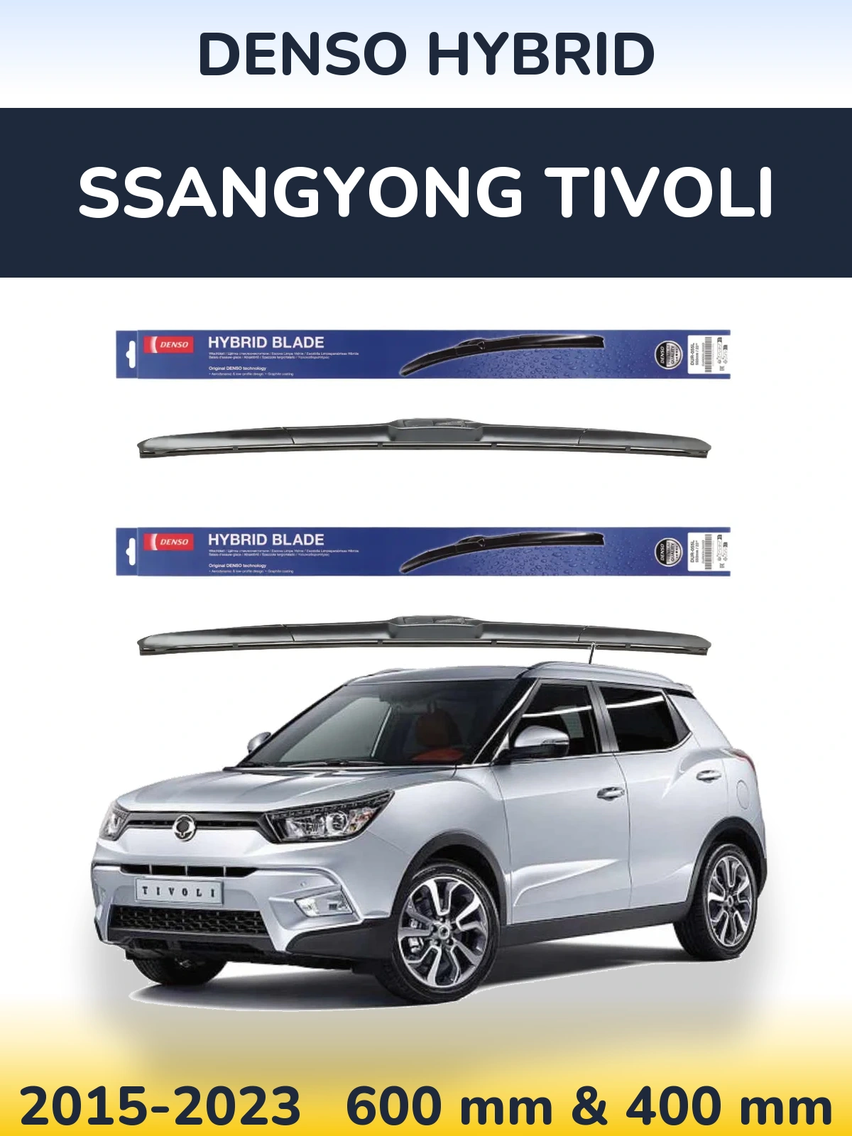 Komplet przednich wycieraczek Denso Hybrid 600 & 400 mm do SsangYong Tivoli 2015-2023