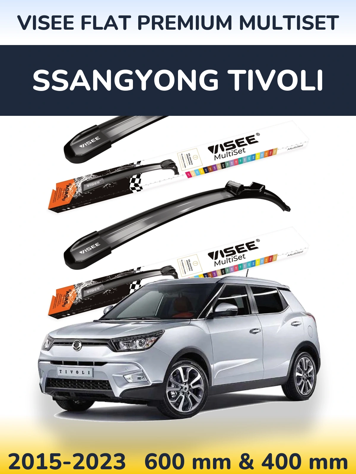 Front wiper blade set VISEE FLAT PREMIUM MultiSet 600 & 400 мм for SsangYong Tivoli 2015-2023