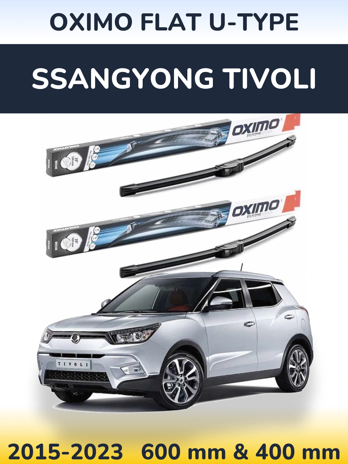 Комплект передних дворников Oximo Flat U-type 600 & 400 мм для SsangYong Tivoli 2015-2023