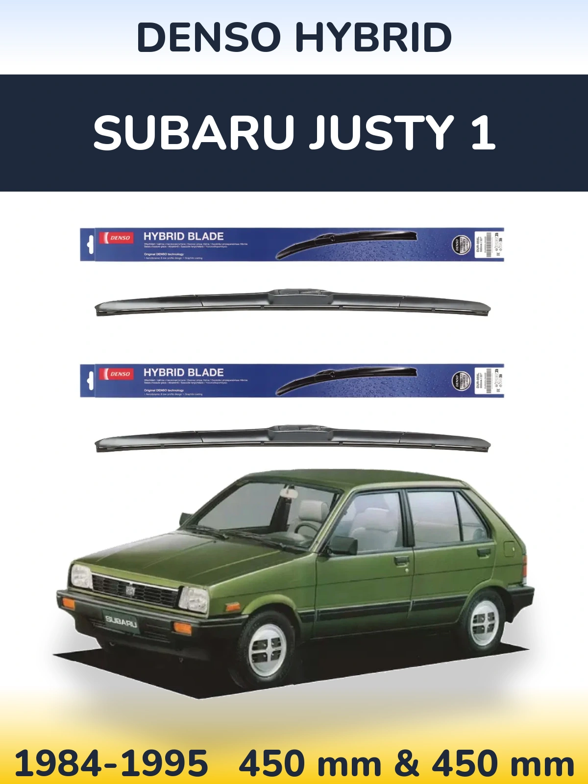 Front wiper blade set Denso Hybrid 450 & 450 мм for Subaru Justy 1 1984-1995