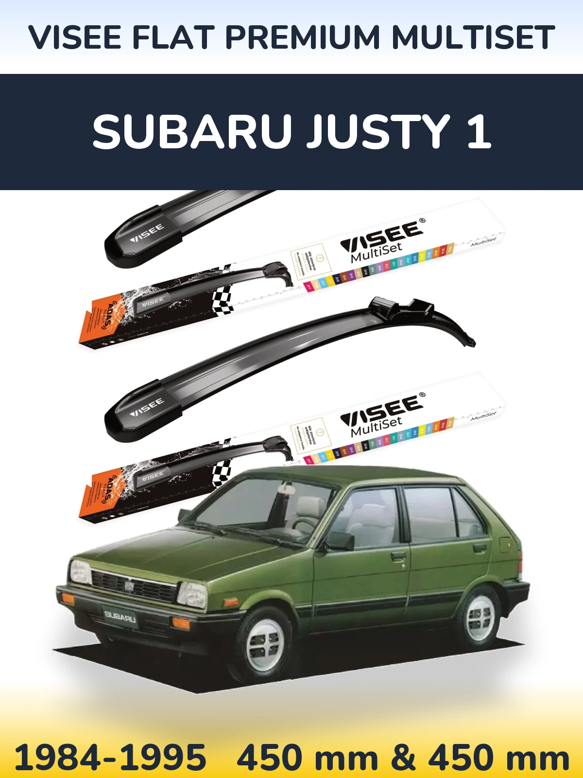 Front wiper blade set VISEE FLAT PREMIUM MultiSet 450 & 450 мм for Subaru Justy 1 1984-1995