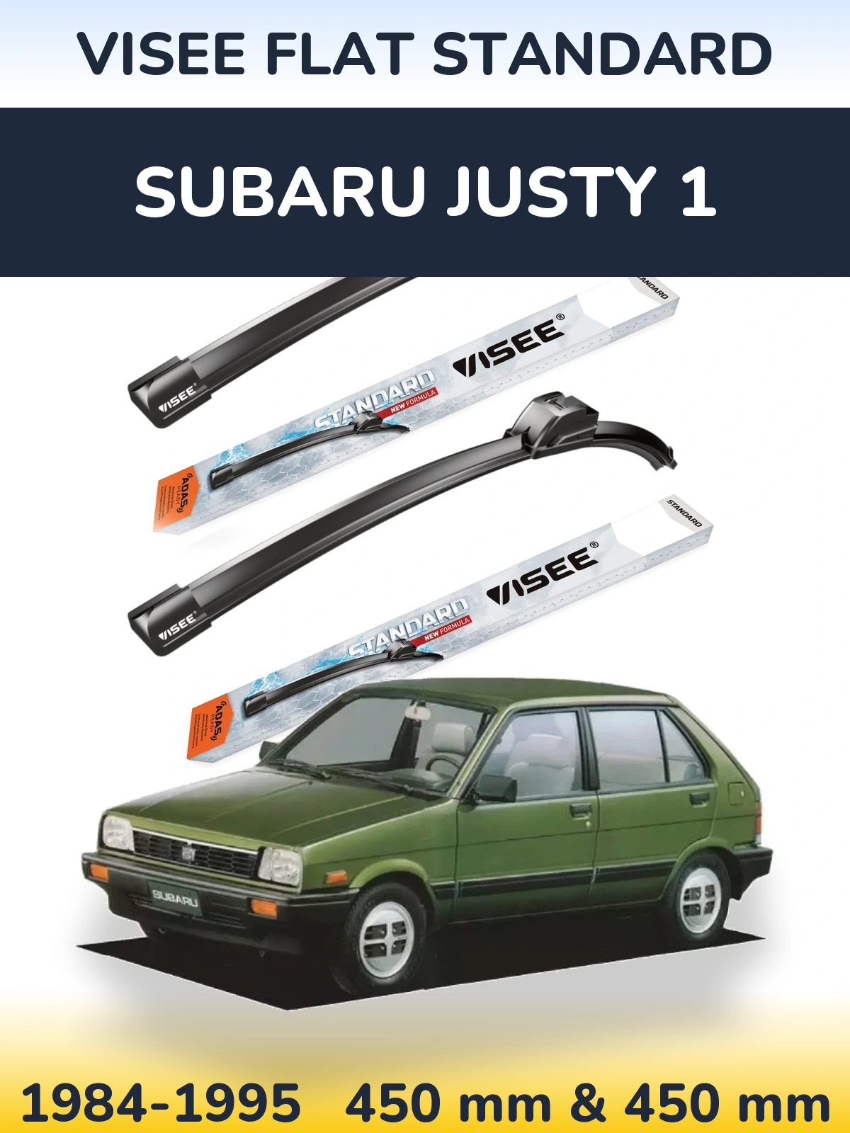 Komplet przednich wycieraczek VISEE FLAT STANDARD 450 & 450 mm do Subaru Justy 1 1984-1995