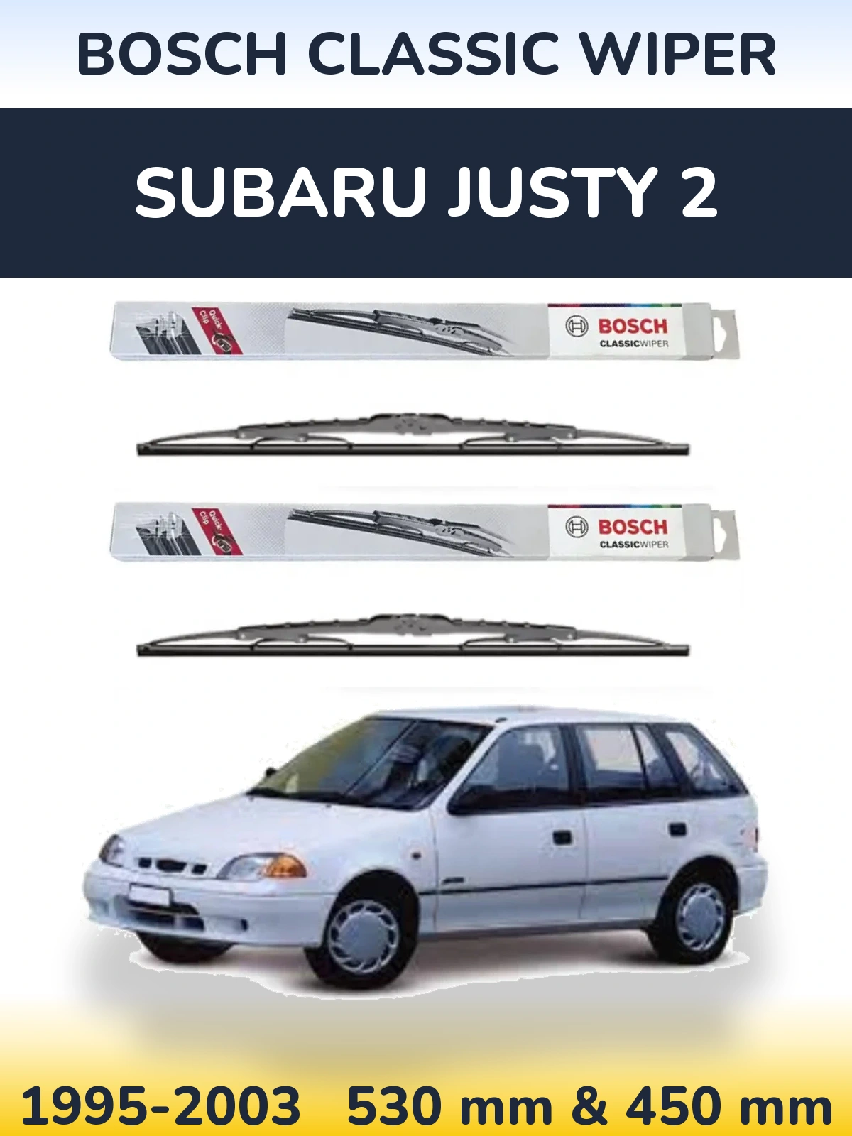 Front wiper blade set BOSCH Classic Wiper 530 & 450 мм for Subaru Justy 2 1995-2003