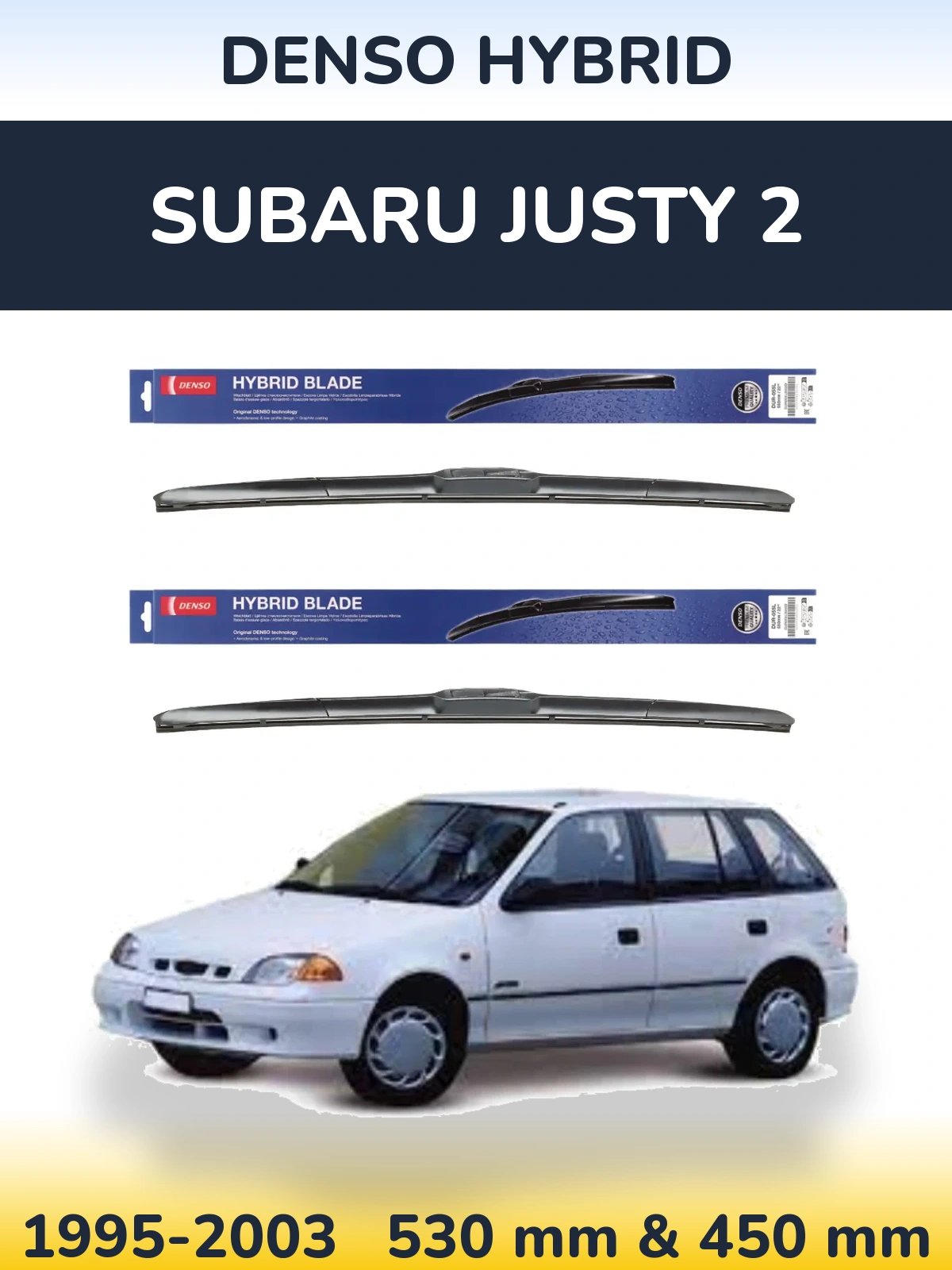 Front wiper blade set Denso Hybrid 530 & 450 мм for Subaru Justy 2 1995-2003