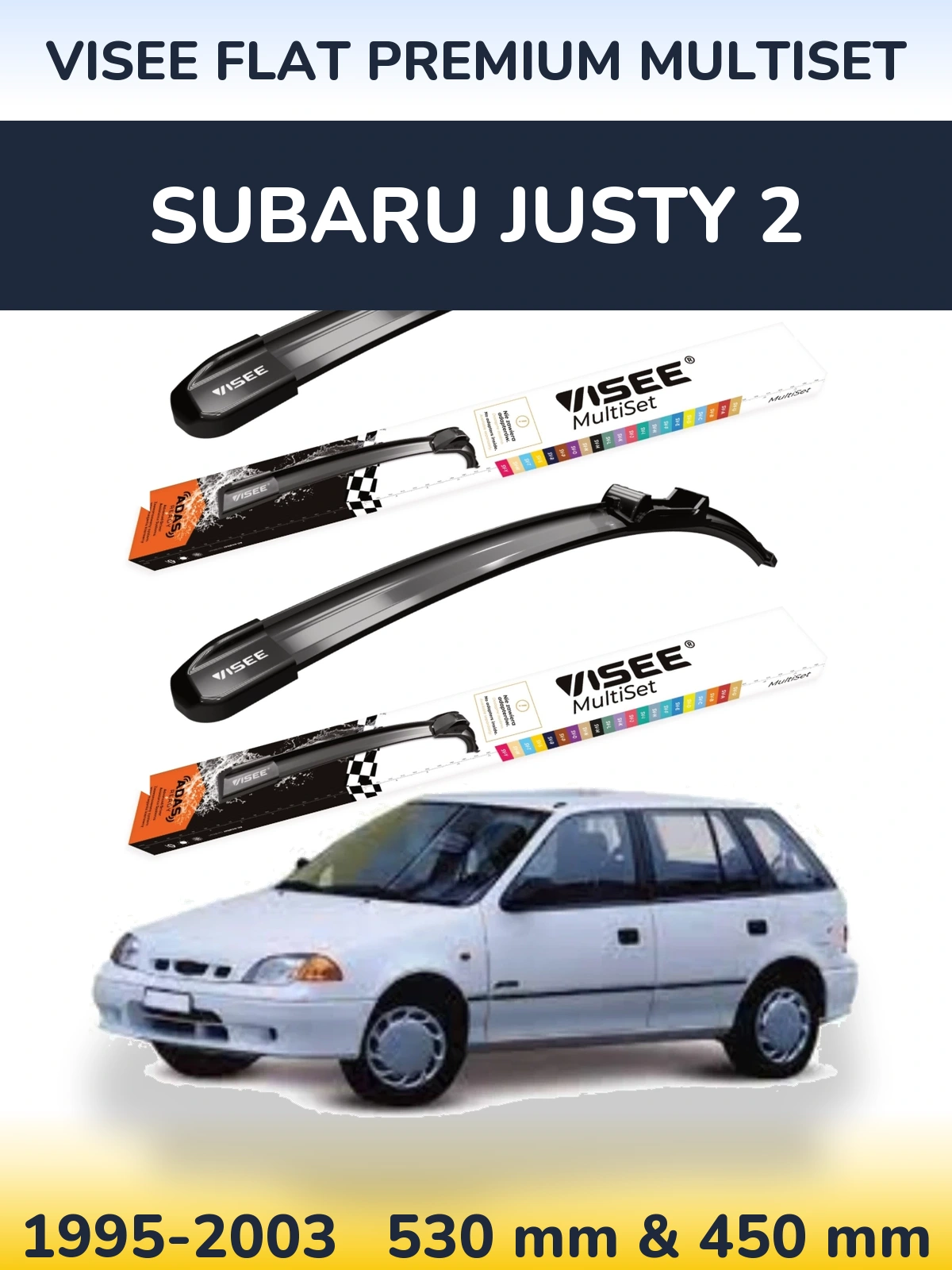 Front wiper blade set VISEE FLAT PREMIUM MultiSet 530 & 450 мм for Subaru Justy 2 1995-2003