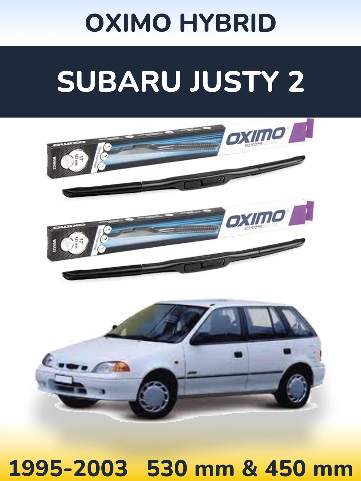 Front wiper blade set Oximo Hybrid 530 & 450 мм for Subaru Justy 2 1995-2003