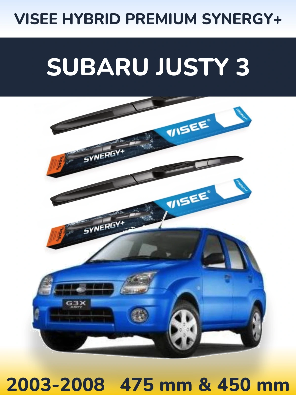 Front wiper blade set VISEE HYBRID PREMIUM SYNERGY+ 475 & 450 мм for Subaru Justy 3 2003-2008