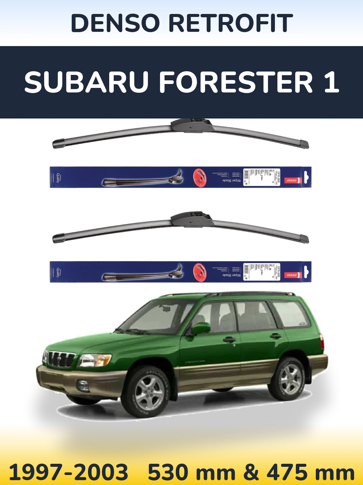 Front wiper blade set Denso Retrofit 530 & 475 mm for Subaru Forester 1 1997-2003