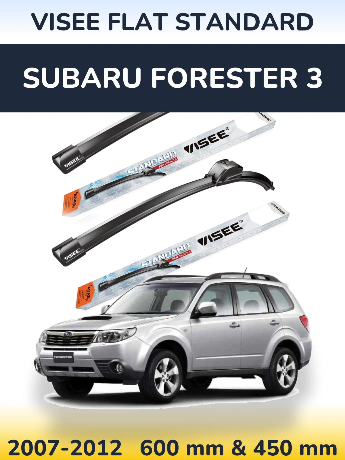 Комплект передних дворников VISEE FLAT STANDARD 600 & 450 мм для Subaru Forester 3 2007-2012