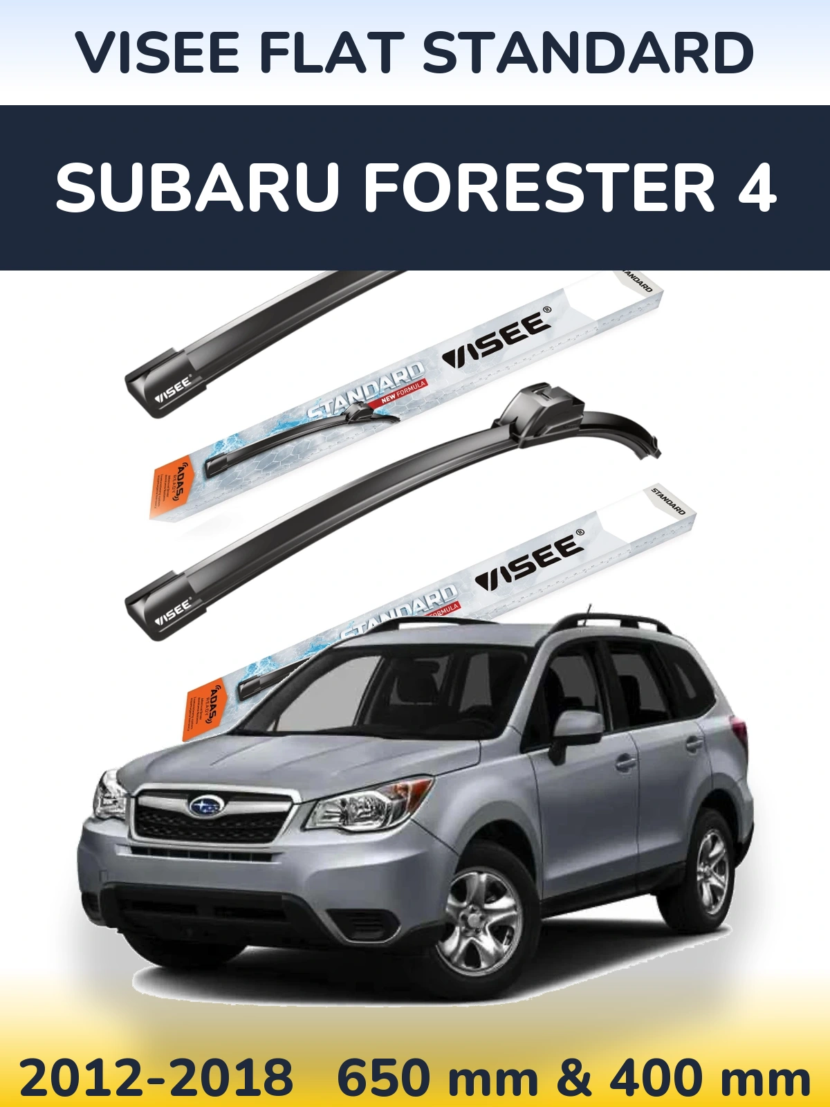 Комплект передних дворников VISEE FLAT STANDARD 650 & 400 мм для Subaru Forester 4 2012-2018