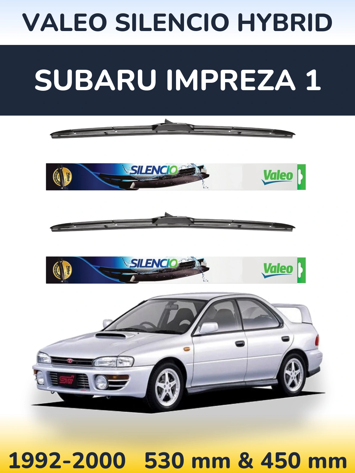 Front wiper blade set Valeo Silencio Hybrid 530 & 450 мм for Subaru Impreza 1 1992-2000